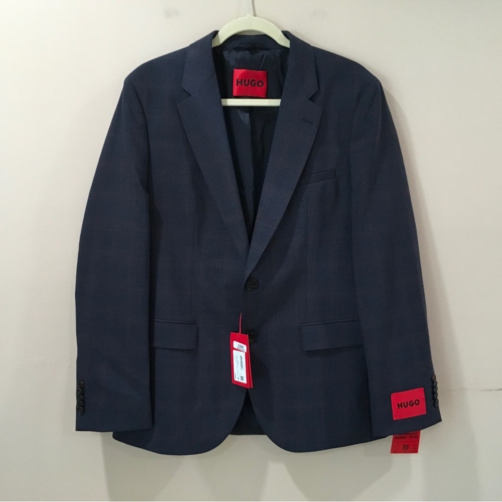 HUGO BOSS Karl 232x Modern Blue Plaid Performance Blazer Jacket Mens 36R New
